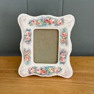 Vintage 1989 Terragrafics Porcelain Photo Frame Pink Roses Cottagecore Décor